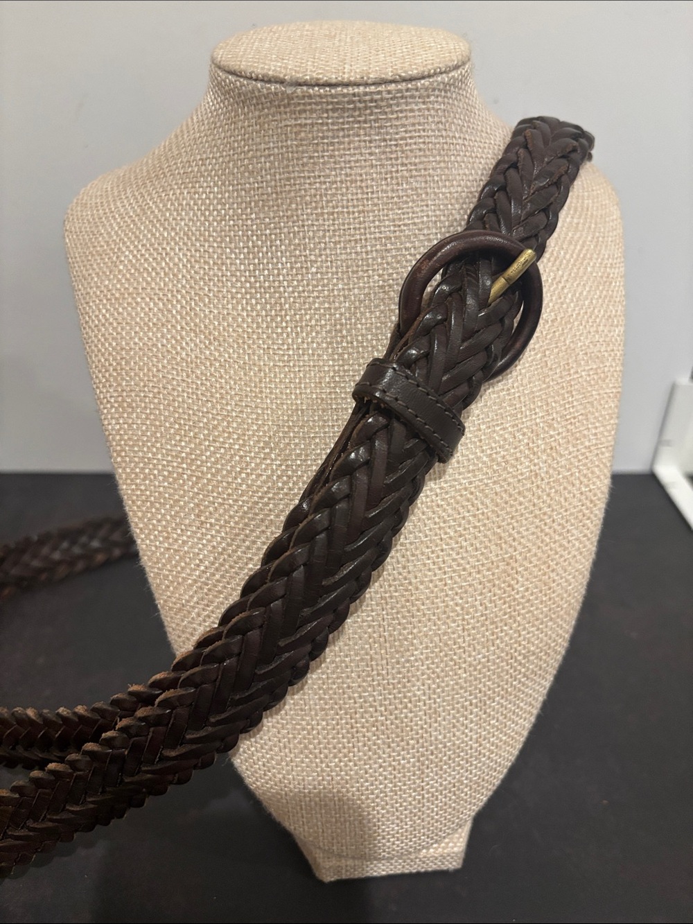Vintage Dark Brown Braided Genuine Leather Belt Size 40 | Made in Turkey
